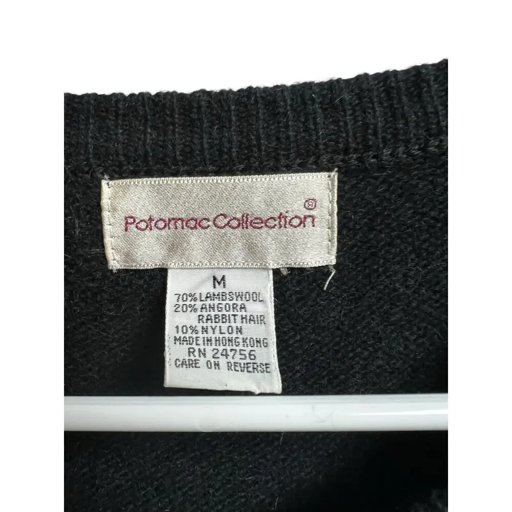 Potomac Collection Embellished Sweater Cardigan Black Bow Shoulder Pads Vintage